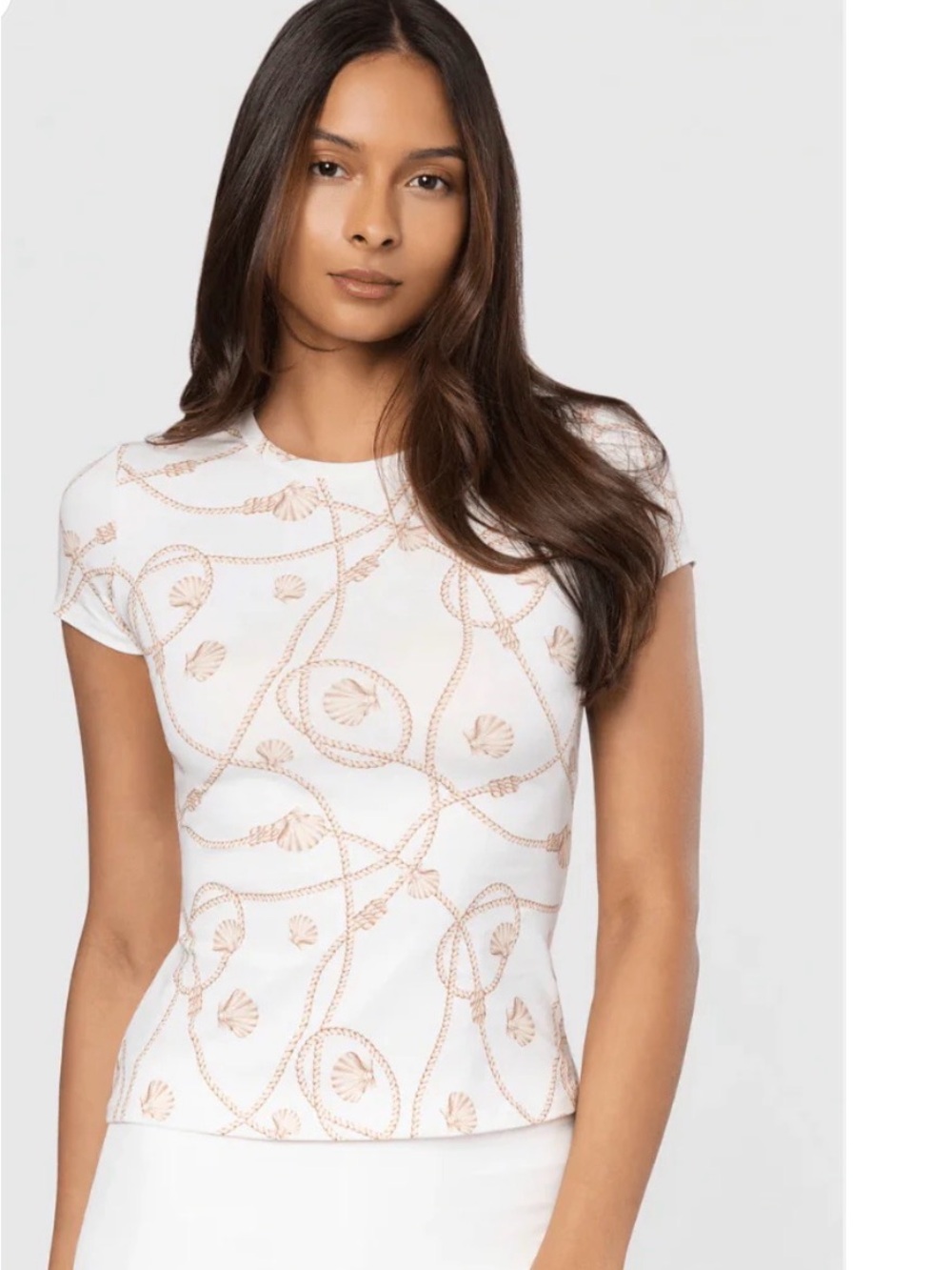 Generation Love White Short Sleeve Tee with Blush Rope & Shell Print